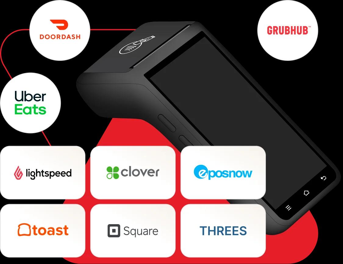 Handheld POS receiving delivery orders from UberEats, DoorDash, and Grubhub